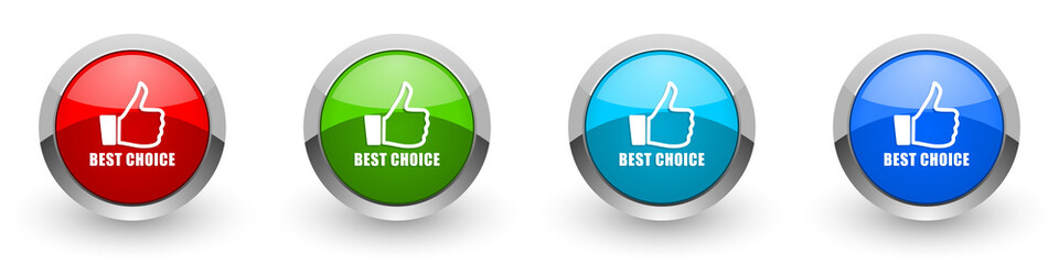 Poster - Best choice silver metallic glossy icons, red, set of modern design buttons for web, internet and mobile applications in four colors options isolated on white background