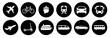 Set of standard transportation symbols in black circles