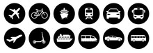 Set Of Standard Transportation Symbols In Black Circles