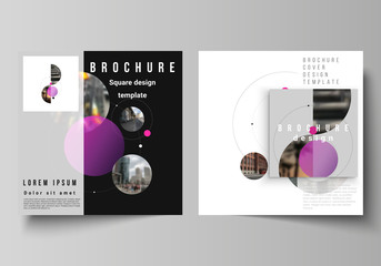 Poster - Vector layout of two square format covers design templates for brochure, flyer, magazine.Simple design futuristic concept. Creative background with circles and round shapes that form planets and stars