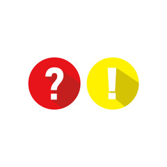 Poster - exclamation mark and questions in yellow and red circle and shadow and white background