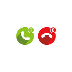 Canvas Print - phone icons for call in red and green circle with shadow and number to top