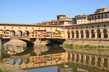 Wall Mural - The Ponte Vecchio which spans the Arno river in Florence, city in central Italy and birthplace of the Renaissance, it is the capital city of the Tuscany region, Italy