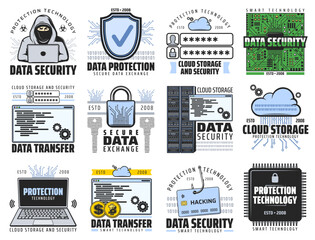 Leinwandbilder - Cloud storage, internet data security icons