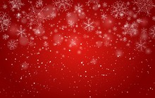 Red Bokeh Snowflakes Background