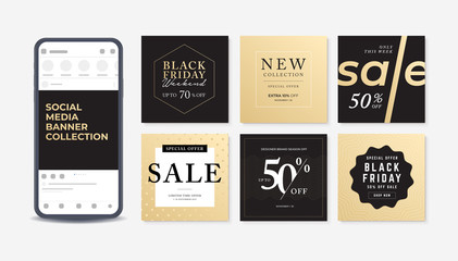 Poster - Modern promotion square web banner for social media. Set of sale banner template design.