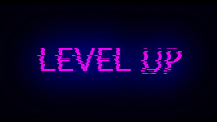 Poster - Letters of Level up text with noise on black, 3d rendering background, computer generating for gaming