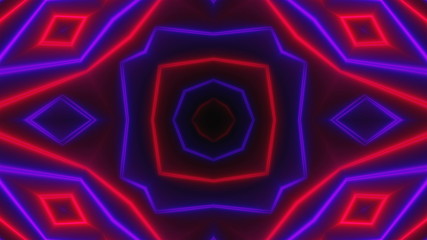 Poster - Beautiful abstract symmetry kaleidoscope with shiny neon lines, 3d rendering backdrop, computer generating background