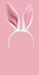 Furry pink Easter Bunny ears isolated on a pink background.