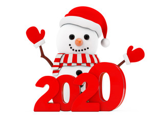 Aufkleber - New Year Concept. Snowman with Christmas New 2020 Year Sign. 3d Rendering