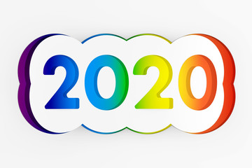Poster - 2020 Happy New Year Sign Cut from Paper. 3d Rendering