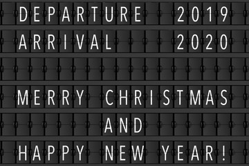 Aufkleber - Airport Announcement Flip Mechanical Timetable with Hapy Merry Christmas and Happy New 2020 Year Sign. 3d Rendering