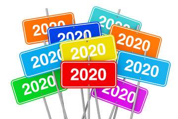 Poster - 2020 New Year Color Signs. 3d Rendering