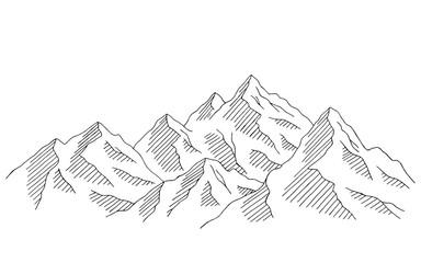 Fototapete - Mountain range graphic black white landscape sketch illustration vector
