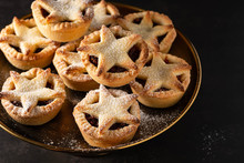 British Christmas Mince Pies On Dark Background.