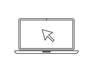 Poster - laptop linear with pointer in flat style. linear icon. vector flat illustration. mobile internet tec