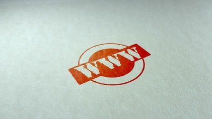 Sticker - Www word stamping text wooden retro stamp animation. red ink on clean white paper