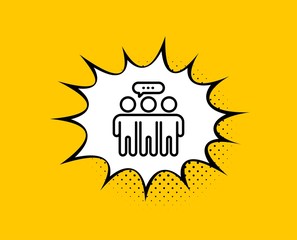 Aufkleber - Employees group line icon. Comic speech bubble. Collaboration sign. Development partners symbol. Yellow background with chat bubble. Employees group icon. Colorful banner. Vector