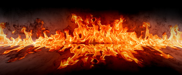 Wall Mural - Fire flames on abstract art black background