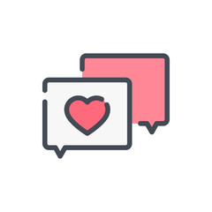 Poster - Chat boxes with heart like rating color line icon. Online review vector outline colorful sign.