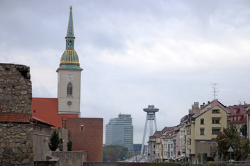 Saint Martins Cathedral and New Bridge cityscape Bratislava Slovakia