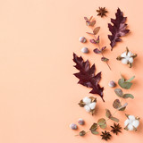 Fototapeta Pokój dzieciecy - Creative autumn fall thanksgiving day composition with decorative leaves