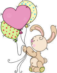 Wall Mural - Cute bunny holding a set balloons