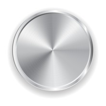 Vector Realistic Metal Grey Button For Domestic Electronics Isolated On White Background With Shadow. 3D Illustration.