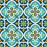 Spanish tile pattern seamless vector with vintage ornaments. Portuguese azulejos, mexican talavera, italian sicily majolica design. Ceramic background for kitchen wallpaper or bathroom floor.