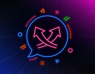 Poster - Intersection arrows line icon. Neon laser lights. Exchange and turn, cross sign. Glow laser speech bubble. Neon lights chat bubble. Banner badge with intersection arrows icon. Vector