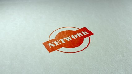 Sticker - Network word stamping text wooden retro stamp animation. red ink on clean white paper