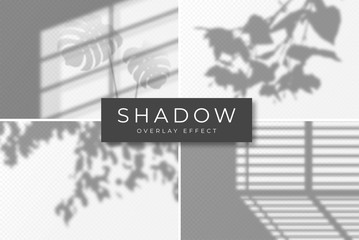 Leinwandbilder - Set of shadow overlay effects. Vector shadow and light overlay effect, natural lighting scene. Mockup of transparent shadow from window, monstera leaves and plants