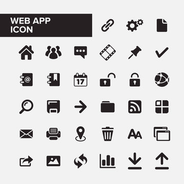 Simple flat filled basic icon elements set of web app service. Suitable for professional web page  design. Web internet app graphic resources.