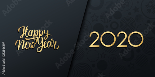 Cuadros en Lienzo 2020 New Year luxury holiday banner with gold handwritten inscription Happy New Year