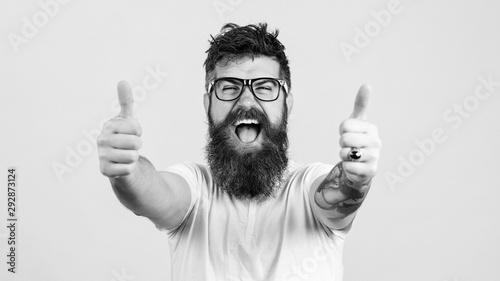 Fotomural Lucky bearded hipster man over white background