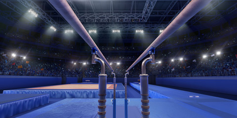 Wall Mural - Professional gymnastic gym with parallel bars. 3D illustration