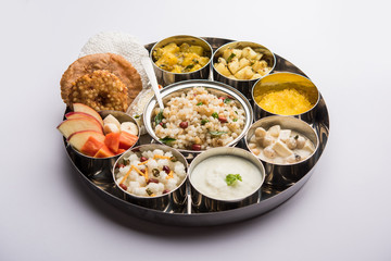 Canvas Print - Navratri Upwas Thali / Fasting food platter, selective focus