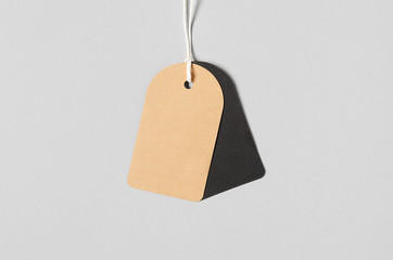 Sticker - Kraft and black clothing tag, gift tag mockup.