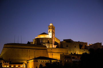  Walking in Ibiza's medieval age old town and fortress Dalt Vila, in Ibiza Town: the cathedral and castle and the magic of the night lights