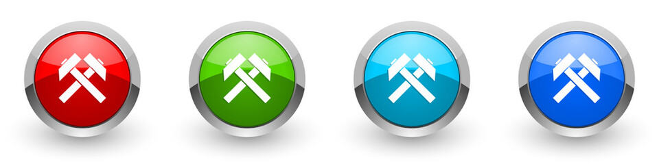Leinwandbilder - Mining silver metallic glossy icons, red, set of modern design buttons for web, internet and mobile applications in four colors options isolated on white background