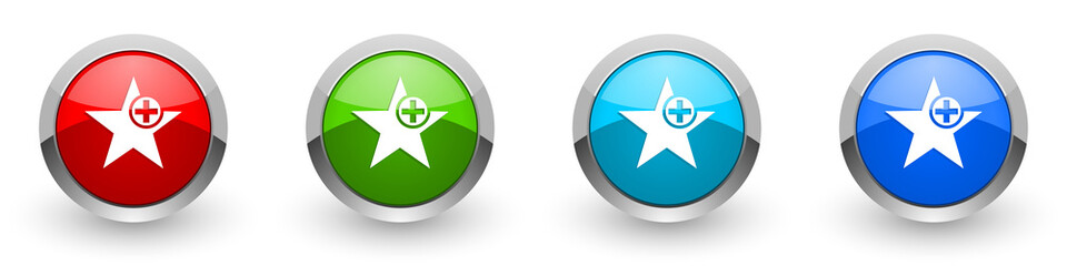 Aufkleber - Star silver metallic glossy icons, red, set of modern design buttons for web, internet and mobile applications in four colors options isolated on white background