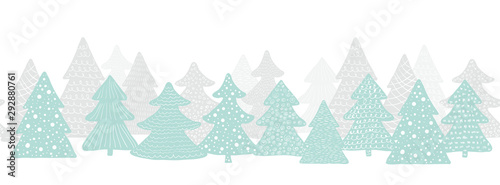 Materiał do szycia Seamless long banner with Christmas trees. Forest background. Scandinavian vector illustration