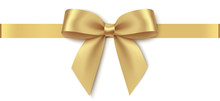 Decorative Golden Bow With Horizontal Ribbon Isolated On White Background. Vector Illustration