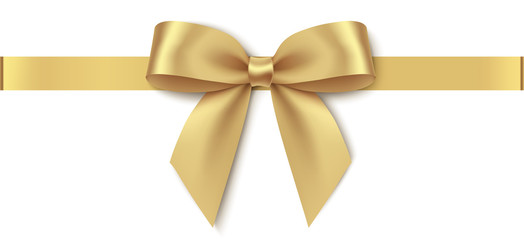 Wall Mural - decorative golden bow with horizontal ribbon isolated on white background. vector illustration