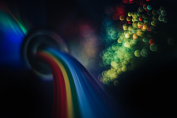 Poster - Beautiful abstract rainbow bridge and multi colored space background in the darkness.