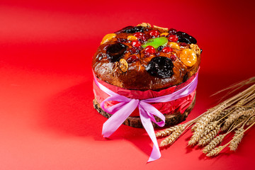 Canvas Print - Easter cake with fruits and wheats