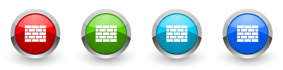 Poster - Firewall silver metallic glossy icons, red, set of modern design buttons for web, internet and mobile applications in four colors options isolated on white background
