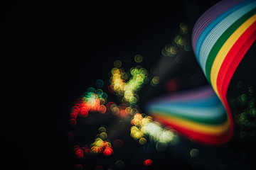 Poster - Beautiful abstract rainbow bridge and multi colored space background in the darkness.