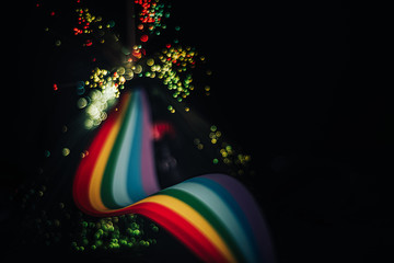 Aufkleber - Beautiful abstract rainbow bridge and multi colored space background in the darkness.