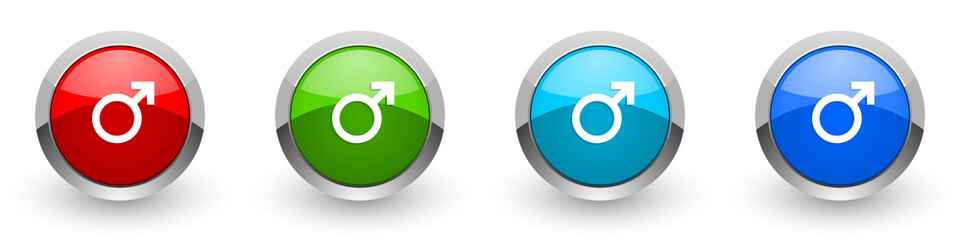Poster - Male silver metallic glossy icons, red, set of modern design buttons for web, internet and mobile applications in four colors options isolated on white background